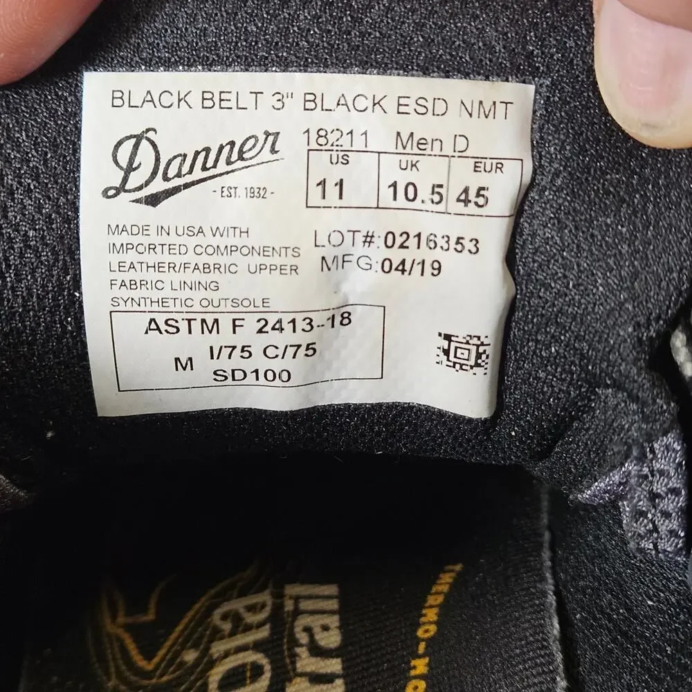 Danner Black Belt 3 ESD Men's Black Grey Work Safety Shoes US 11 Leather Fabric